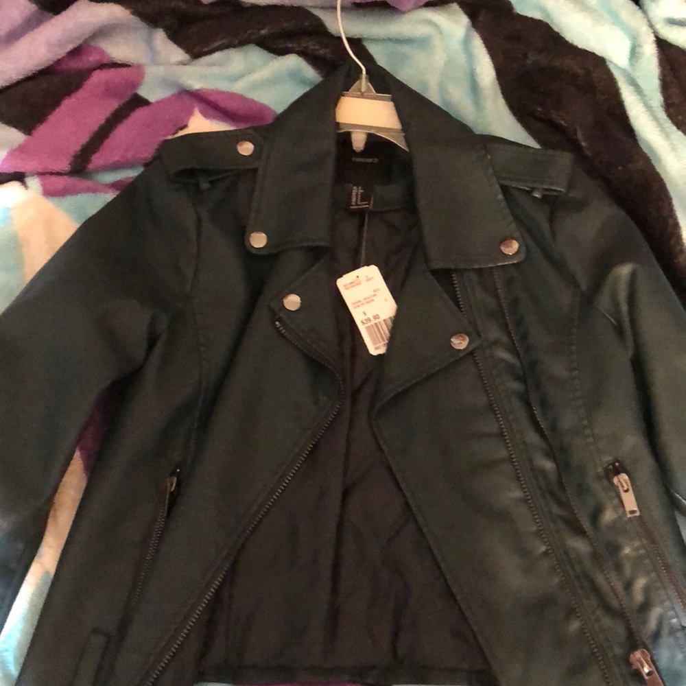 dark green leather jacket